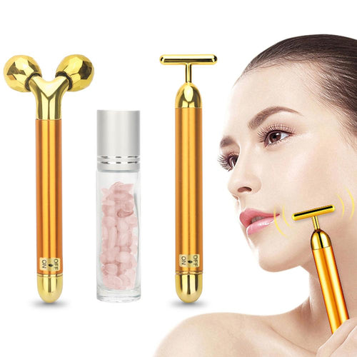 3 in 1 Energy Beauty Bar 24k Golden Vibrating Facial Roller