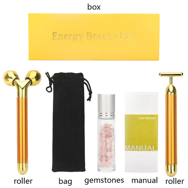 3 in 1 Energy Beauty Bar 24k Golden Vibrating Facial Roller